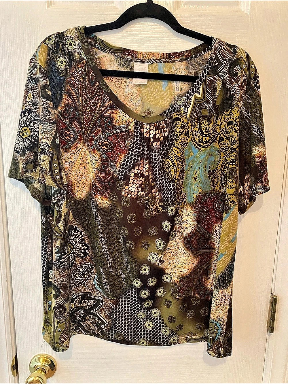 Abstract Short Sleeve Top in Brown & Multicolor